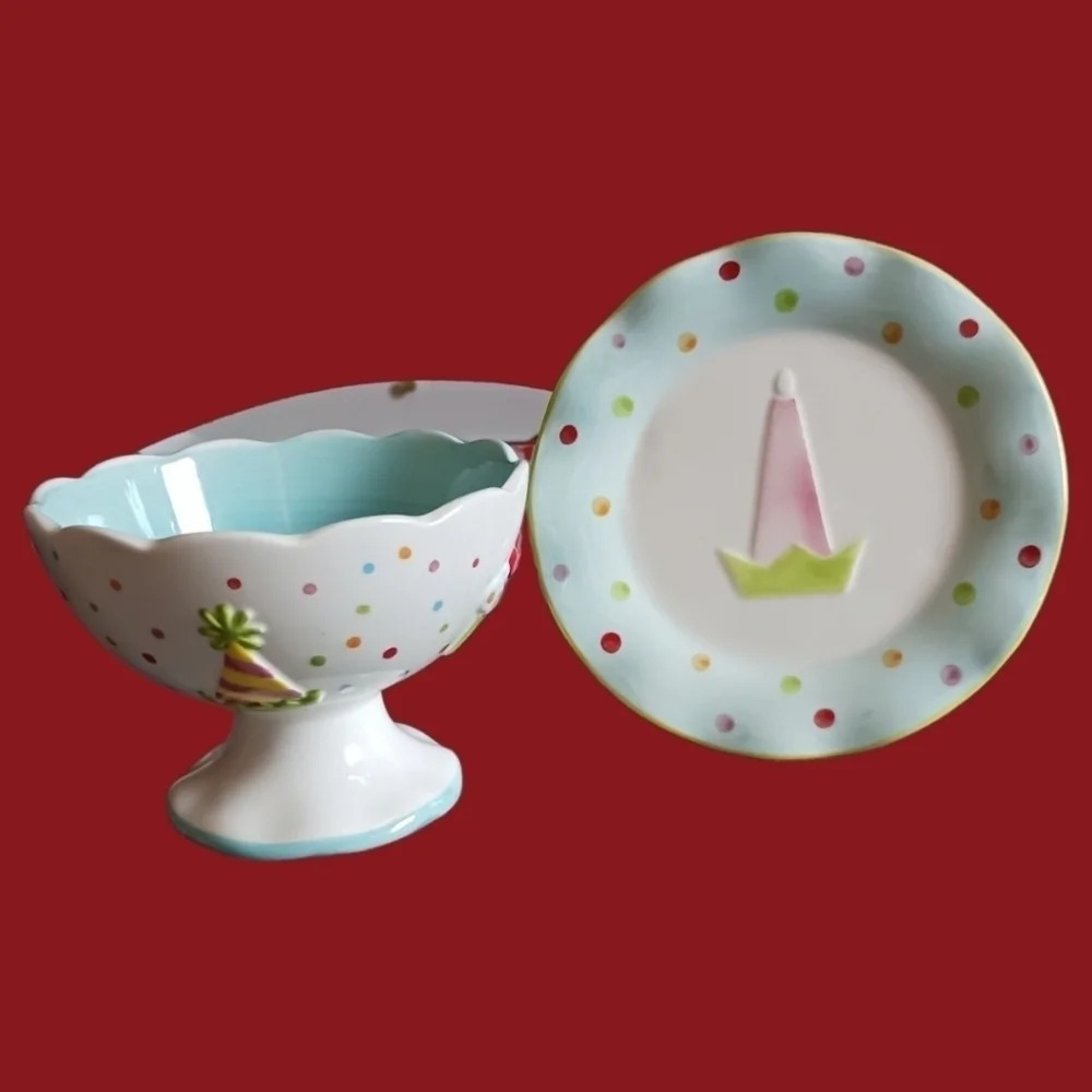 Cupcake Collection By Joy Ceramic Birthday/Party Dessert Set Bowl/Saucer/Plate